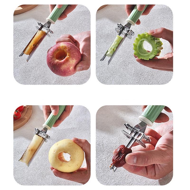 Verstellbarer Obst- und Gemüseentkerner, verbesserter 2-in-1 Paprikaschneider und -entkerner, zum Entfernen der Kerne von Obst und Gemüse