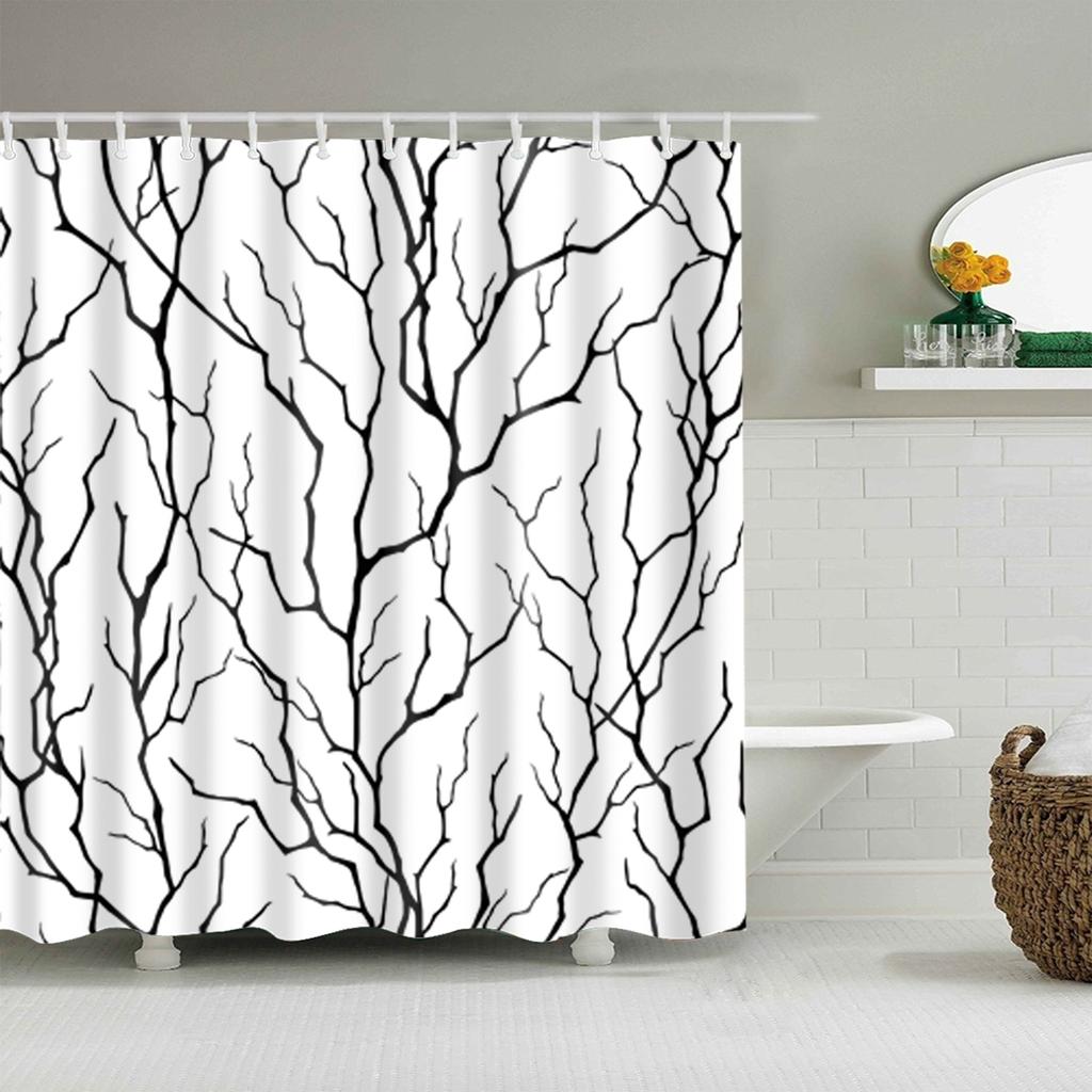 Pflanze Blume Blätter Bäume Ländliche Szenerie Badezimmer Duschvorhang Wasserdichtes Polyestergewebe Badvorhang mit 12 Haken