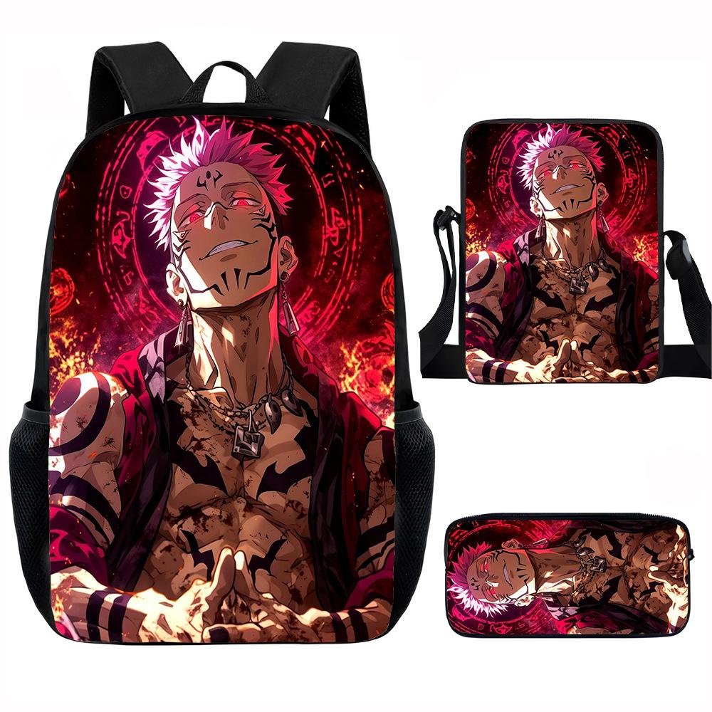 J-Jujutsu Kaisen 3pcs Set Backpack 40cm/15.7inch School Bags Shoulder Bag Pencil Case Computer Book Bag for Boys Girls Best Gift