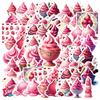 35-50pcs Pink Strawberry Ice Cream Dessert Stickers Cartoon Snacks Food Graffiti Decals Stationery Sticker Reward Gift