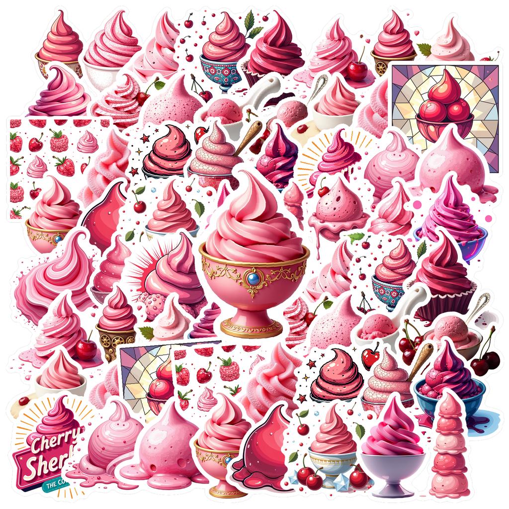 35-50pcs Pink Strawberry Ice Cream Dessert Stickers Cartoon Snacks Food Graffiti Decals Stationery Sticker Reward Gift