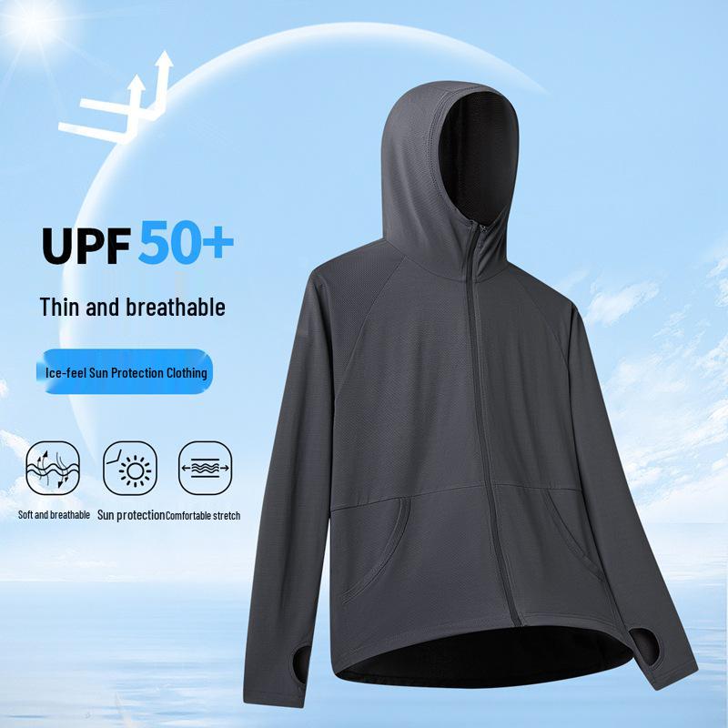 

Унисекс Куртка из ледяного шелка для защиты от УФ-лучей для родителей и детей, Легкая, С капюшоном, UPF 50, Идеально подходит для бега и защиты от солнца XXL