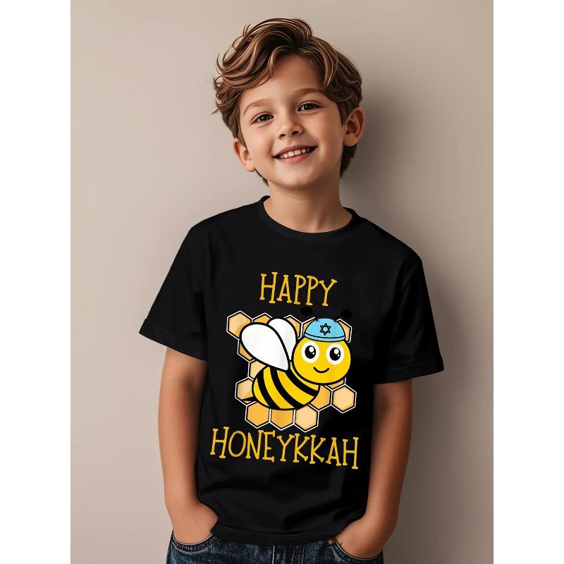 Boys Crew Neck Short Sleeve T-Shirt with Cartoon Bee Print 110