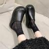 Comemore Baotou Thick Bottom Temperament Half Slippers for Women Autumn New Patent Leather Black Mules Flat Black Slides Loafers