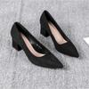 High Heels Women's Spring and Autumn Black Suede Middle Heel Pumps Women's New Pointed Commuter Professional Work Shoes Women