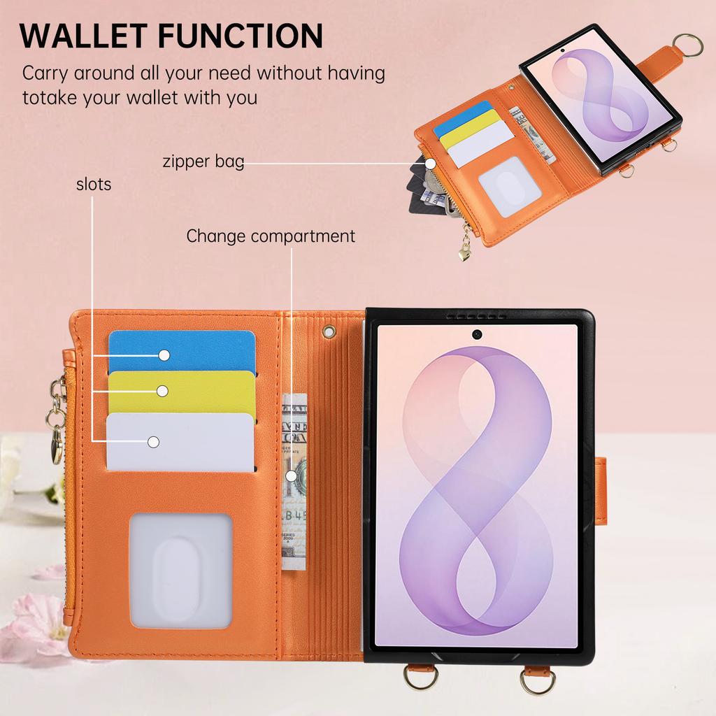 Crossbody Long Lanyard Zipper Cards Solt Wallet Leather Case for Samsung Galaxy Z Fold8 Fold 8 Wide Shockproof Book Stand Cover