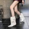 2025 Autumn New Pants Boots Square Head European and American Sexy Women's Belt Buckle Thick Heel Fashion Boots Temperament Rivet Short Boots