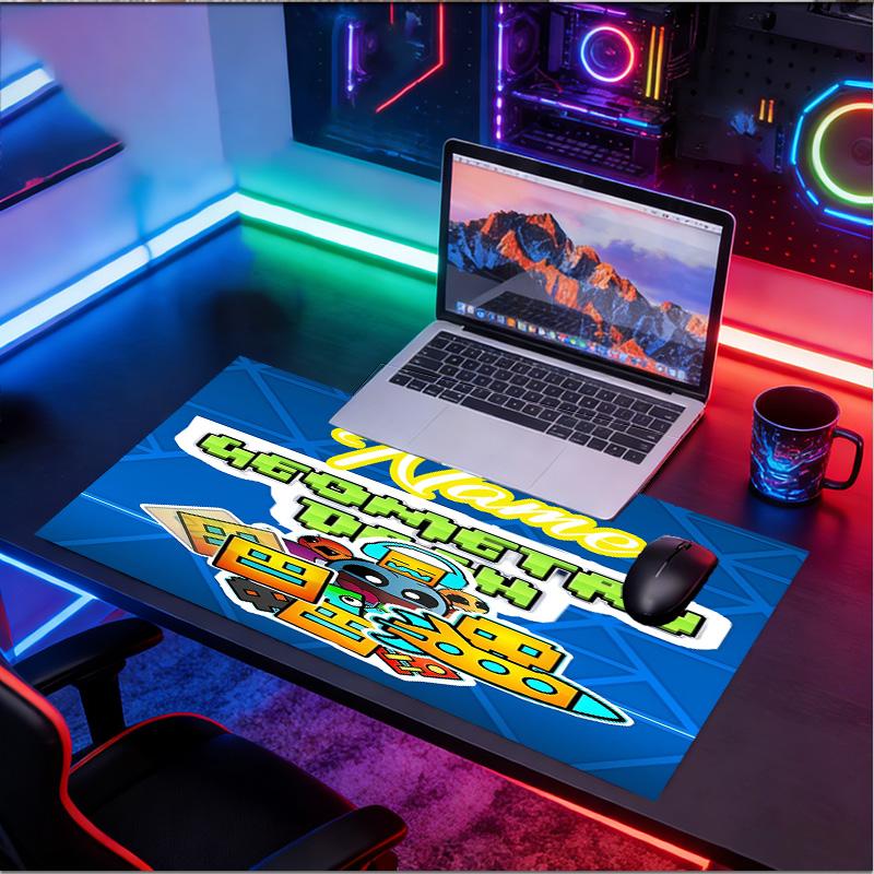 Custom Name Personalized Geometry Dash Pattern Mousepad, Laptop PC Desk Mat, Decorative Desk Mat for Home Keyboard Pad Gift