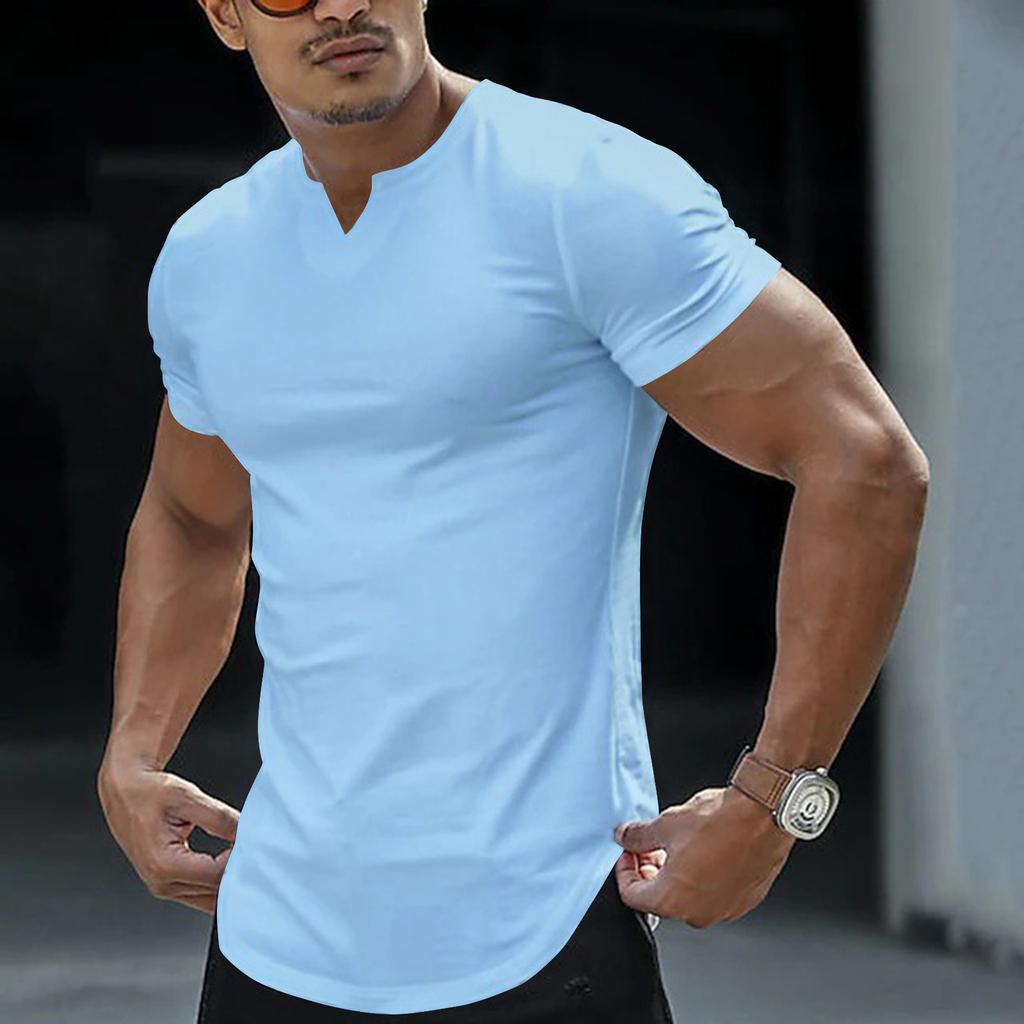 Men's Loose Solid Short Sleeve Solid Color Fashion Casual V-neck Shirt