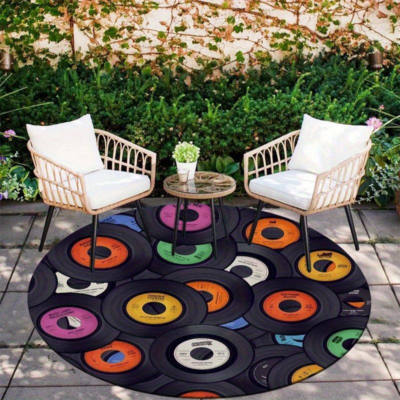 Vinyl Record Round Rug Retro Music Themed Flannel Carpet for Living Room Bedroom Studio Decor Rock n Roll Style Floor Mat