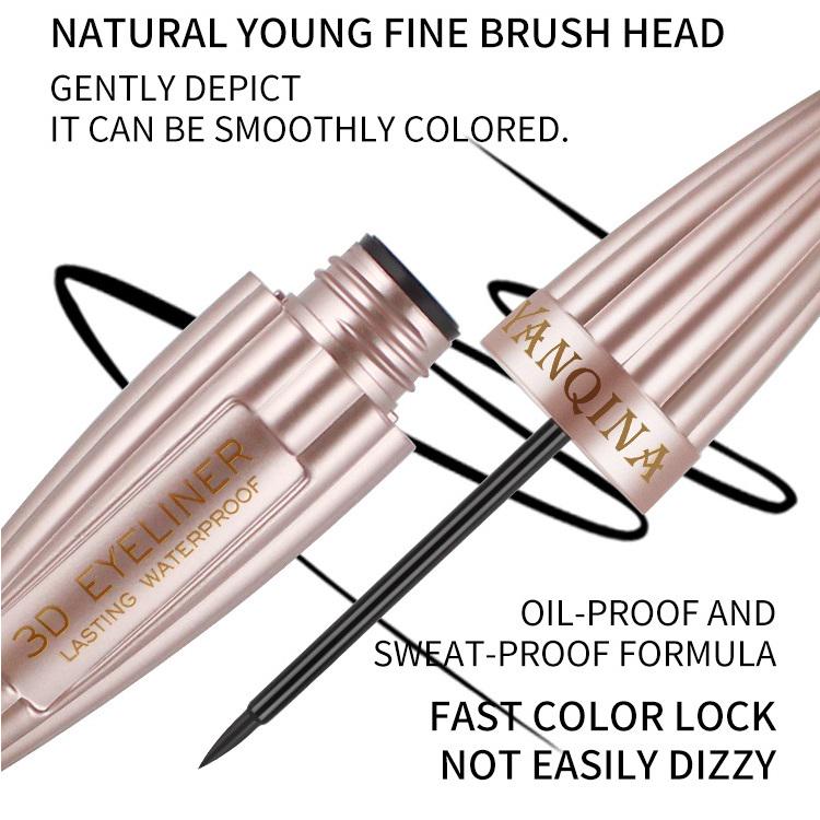 3D Likit Eyeliner Pürüzsüz Uzun Ömürlü Bulaşmaya Karşı Dayanıklı Su Geçirmez Eyeliner Aplikatörü Siyah Eyeliner