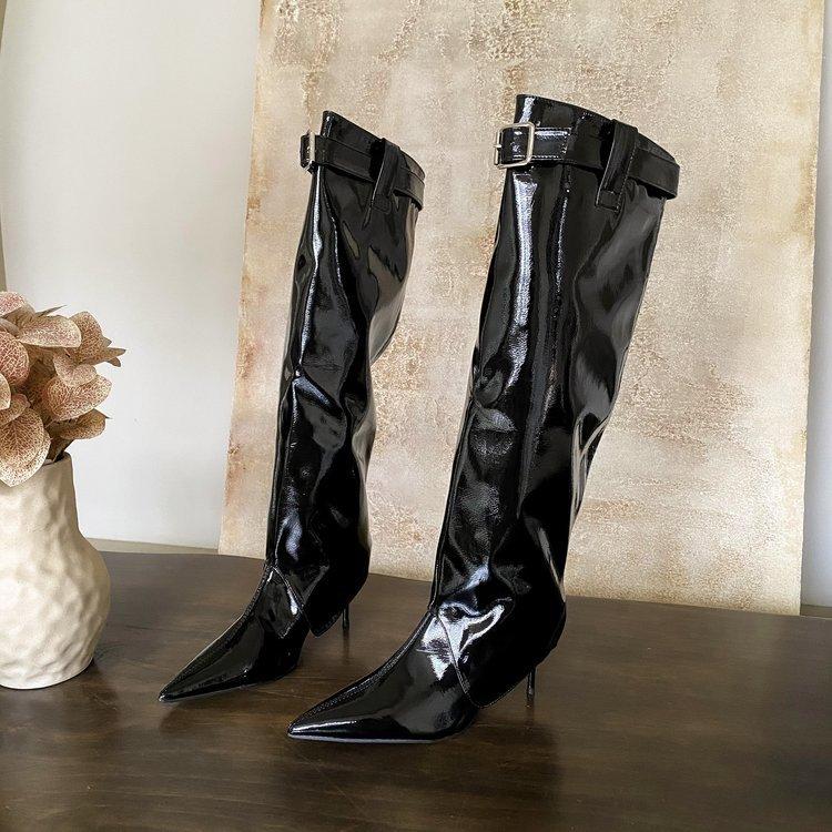 

2025 autumn new pointed head, thin heel, high heel temperament, thin French fashion, sexy and beautiful, long and short two-wearing boots woman 35 чёрный