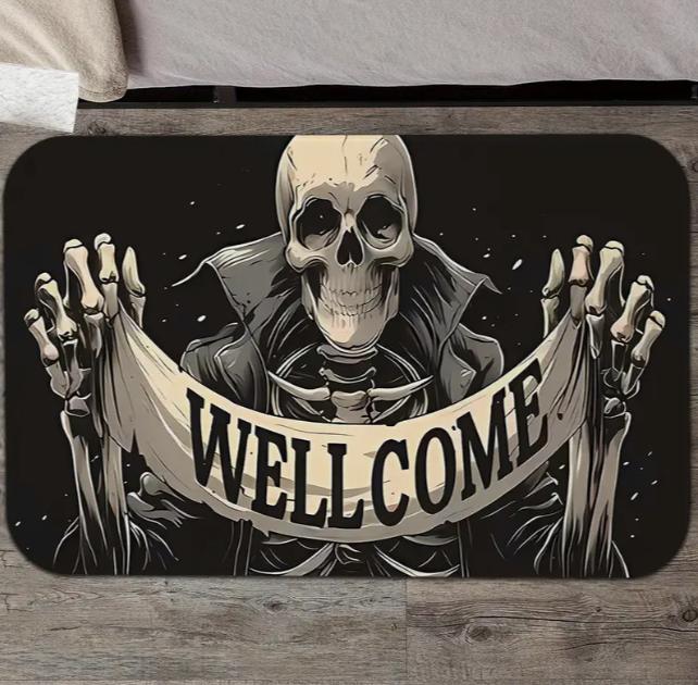 

Horror Skeleton Doormat Home Porch Decoration with Welcome Print Indoor Entrance Floor Entrance Mat Modern Outdoor Entrance Mat 40X60CM