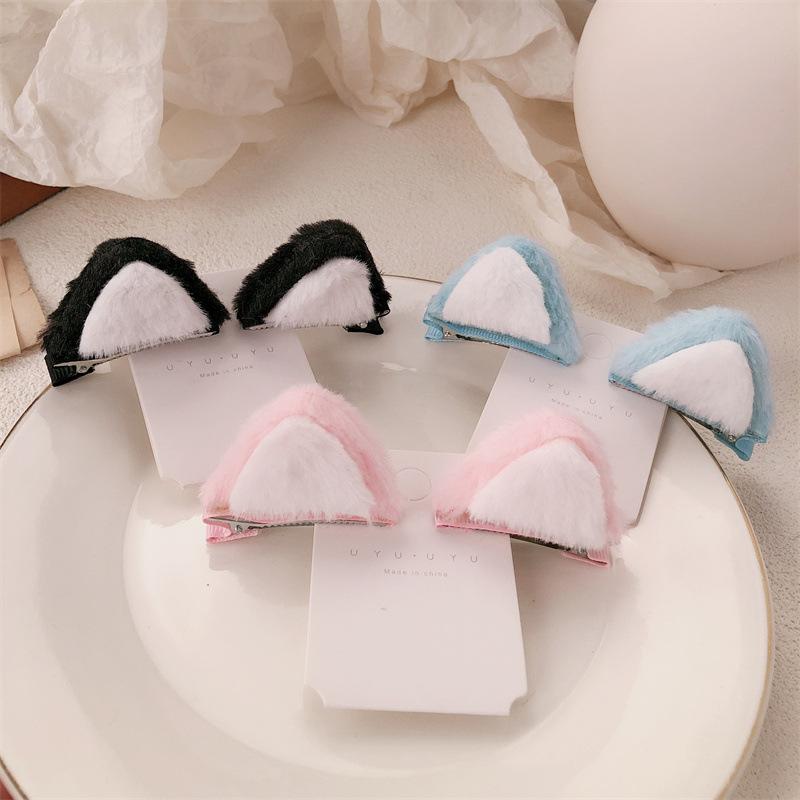 2Pcs Plush Cat Ears Steamed Cat Ear Shaped Bread Children Hair Clip Cute Cartoon Stereo Clip Little Girl Hair Accessory For Dail