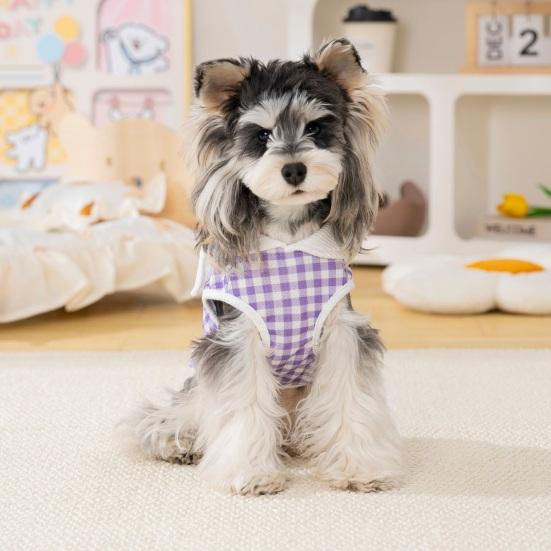 Plaid Dog T-Shirt Stylish Summer Pet Shirt with Leash Ring Washable Breathable Dog Tee Shirt for Small Dogs Puppies
