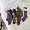 Female Autumn and Winter Retro Art Thousand Bird Lattice Geometric Small Design Tube Stack Socks