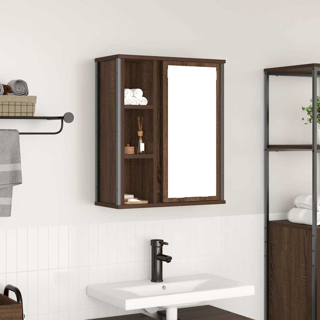 Bathroom Wall Cabinet with Mirror Brown Oak Effect 50 X 21 X 60 Cm
