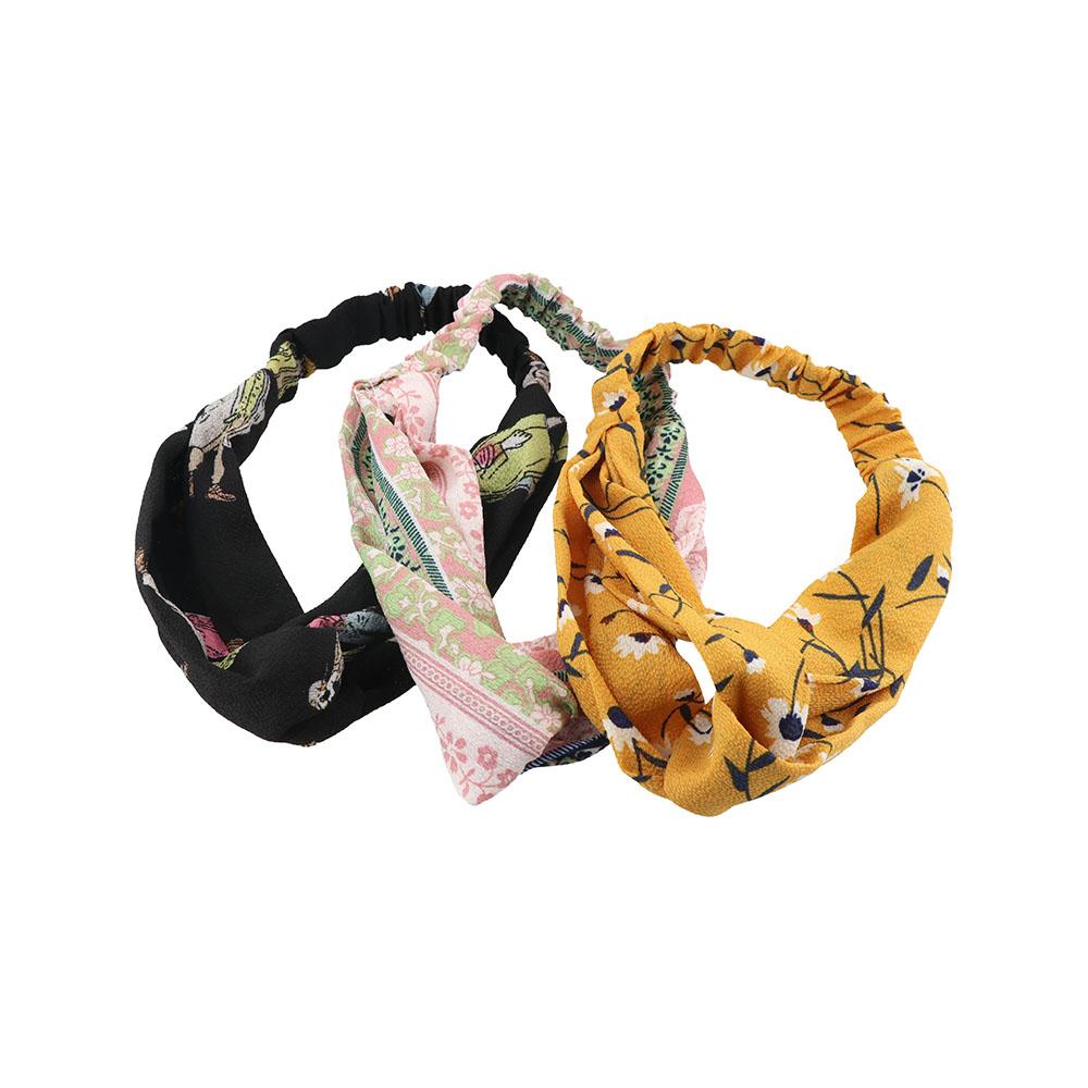 

Floral Elastic Cross Hair Accessories Chiffon Women Girls Hairband Headwrap Headband Turban