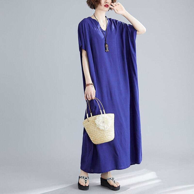 DIMANAF 2021 Plus Size Women Dress Bohemian Beach Korean Style Summer Sundress Solid Maxi Dress Loose Design Casual Long Dress