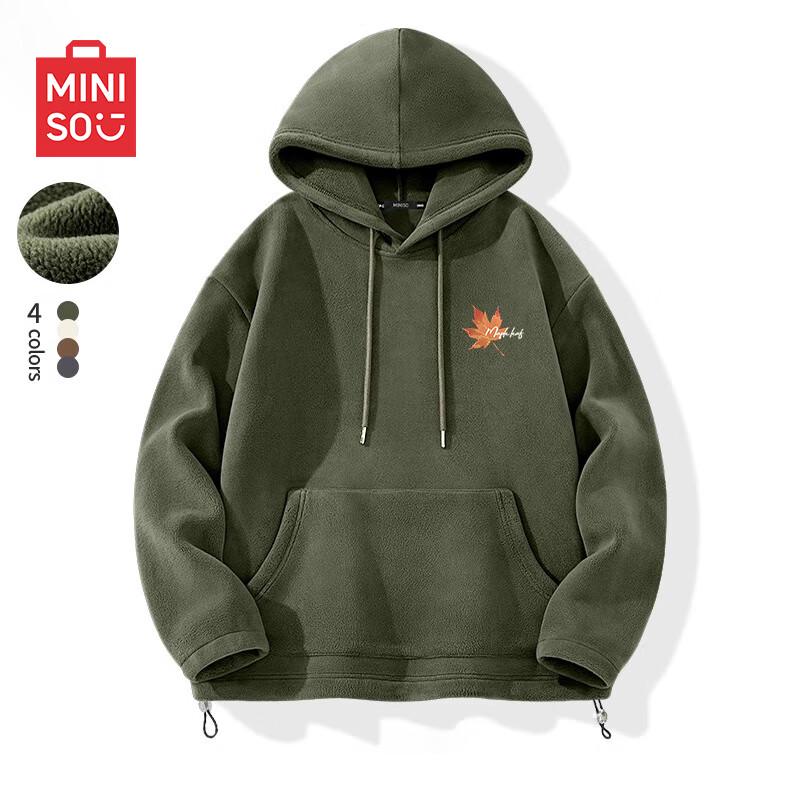 

MINISO Men s Heavyweight Fleece Hooded Sweatshirt with Fall Leaf Print 3XL