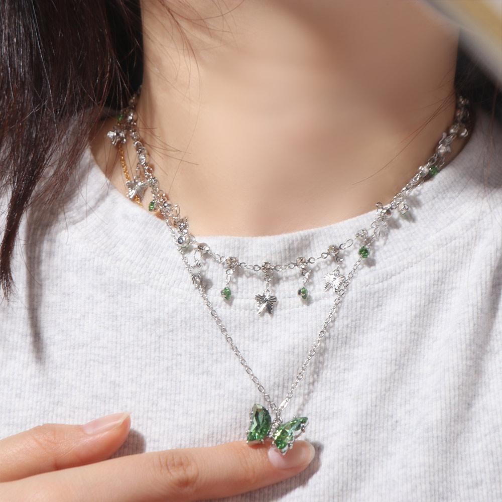 Zircon Butterfly Necklace Tassel Shiny Choker Elegant Clavicle Chain  Women