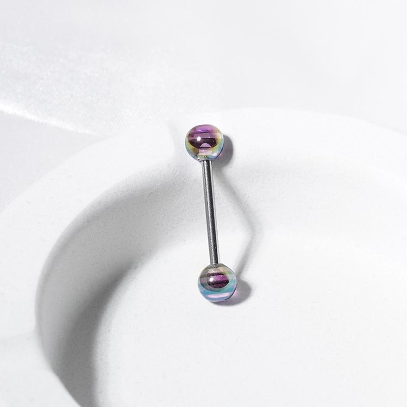 Colorful Transparent Heart Print Round Ball Tongue Nail For Women Girls  Sexy Tongue Rings Vintage Hip Hop Accessories