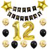 Chaungfu12 Birthday Party Supplies Gold Number 12 Foil Balloon Happy Birthday Banner Kit 12th Birthday Decoration Black Gold Latex Confetti Balloon
