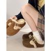 Retro thick-soled Birkenstocks, women's shoes, winter cotton shoes, piled and thickened plush bag head, and half slippers outside.
