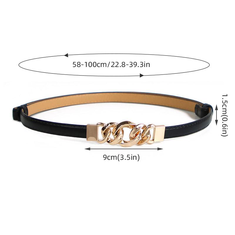 Metal Chain Buckle Belt For Women Lady Solid Color Thin PU Leather Adjustable Straps Jeans Pants Wild Decorative Waistband