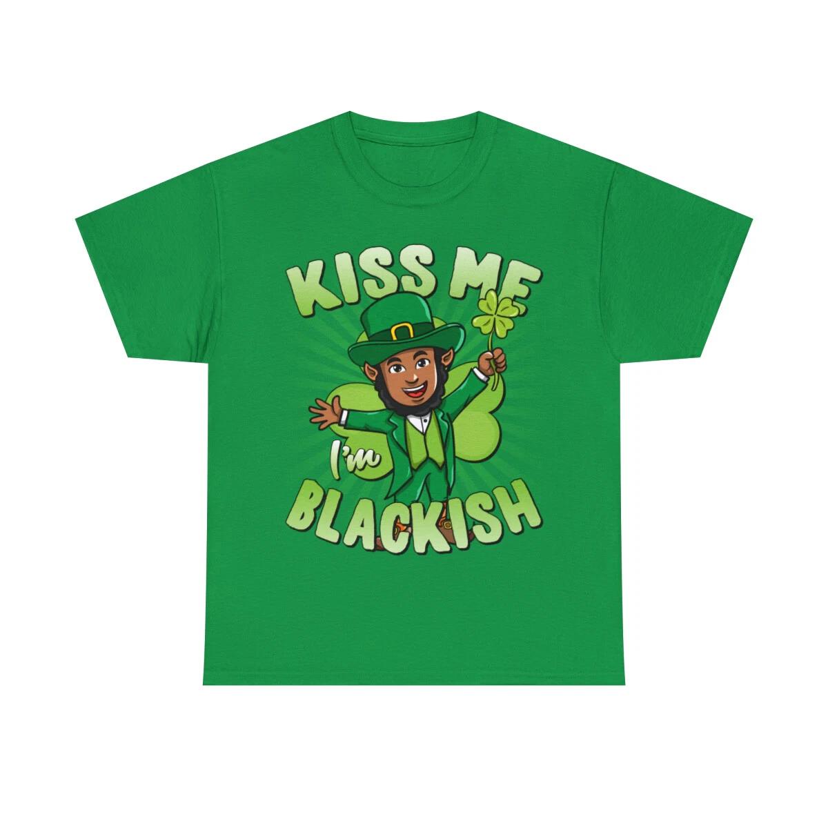 Kiss Me I m Blackish Black Leprechaun Graphic Tee Shirt 2XL