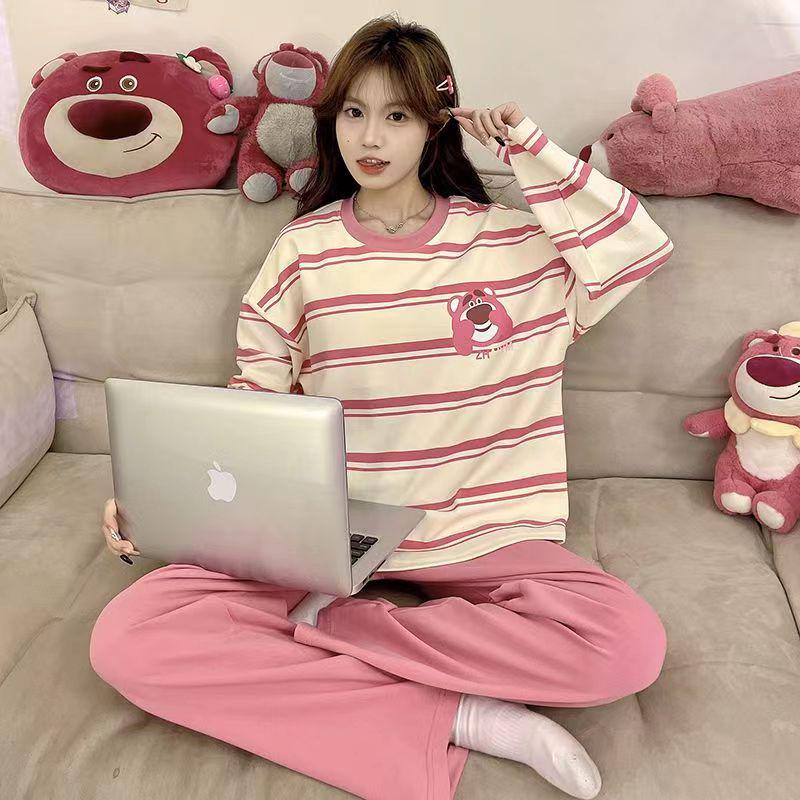 Γυναικείο Πιτζάμα Σετ Μακρυμάνικο - Χαριτωμένο Καρτούν Σχέδιο, Μεγάλο Μέγεθος, για Άνοιξη & Φθινόπωρο, Εσωτερική/Εξωτερική Χρήση