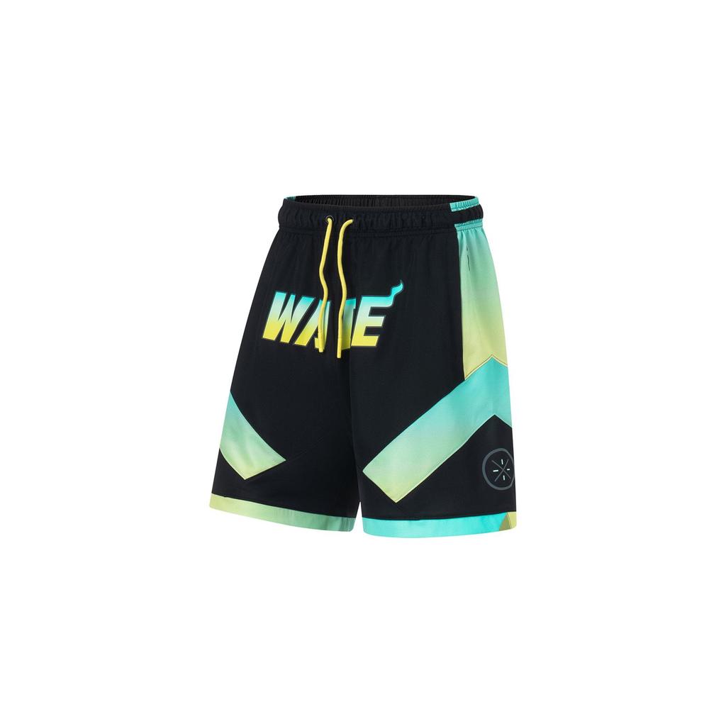 Li-Ning Wade Series Letter Print Color Block Elastic Waist Straight Loose-Fit Polyester Drawstring Quick-Dry Basketball Shorts Men Bottoms AAPT051-2