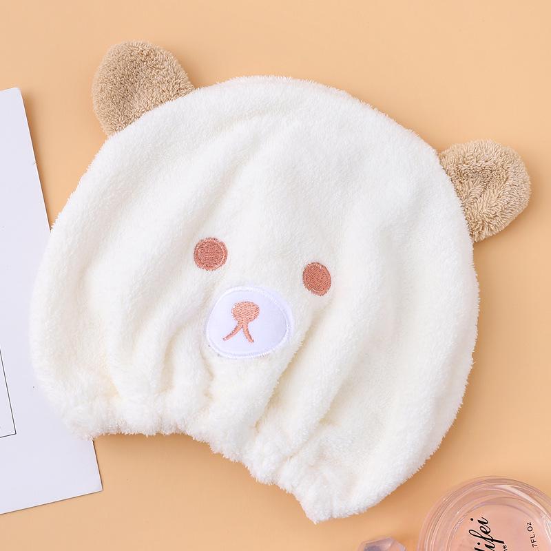 Cute Cartoon Bear Hair Drying Cap - Soft Absorbent Coral Fleece for Kids 19x23 cm белый