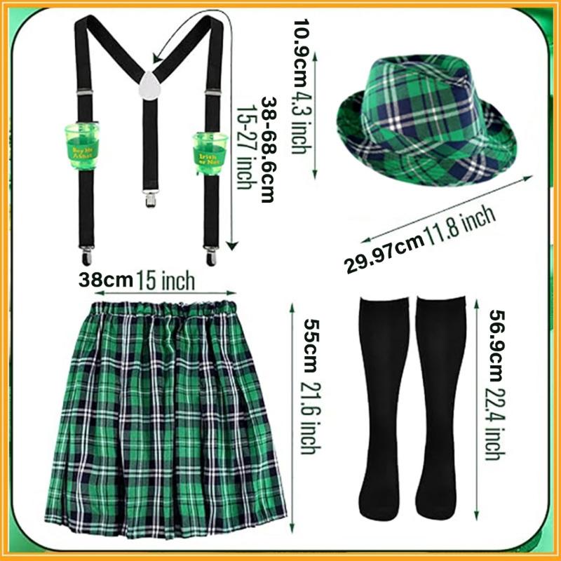 Patrick's Day Bartender Costume Irish Festival Outfits for Adult with Hat Skirt Men Brace Suspenders Stocking for Men