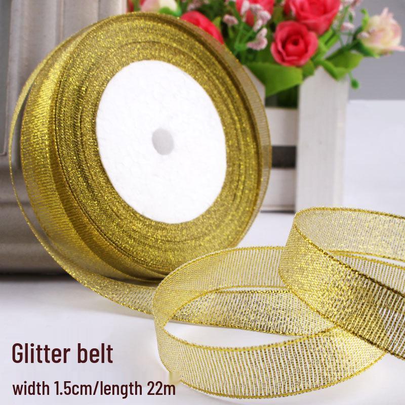 Satin Ribbon with Silver and Gold Glitter for Cake Decoration and Packaging