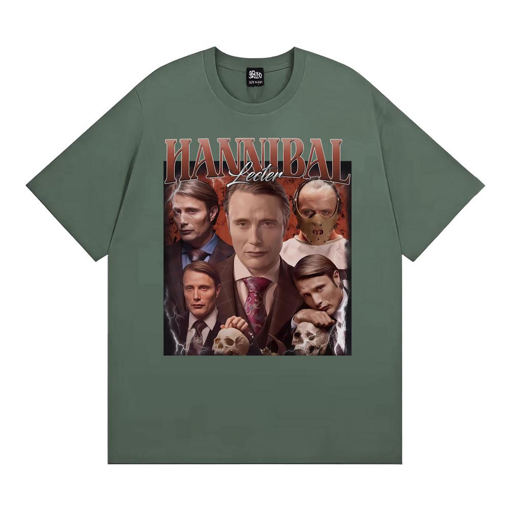 Vintage Style Hannibal Lecter Mads Mikkelsen T-shirt Men Women Fashion Casual Oversized T Shirts Summer Tops 100% Cotton T Shirt