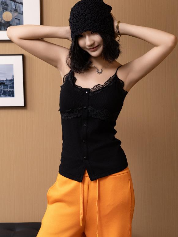 Spring/Summer French V-Neck Lace Tie Strap Tank Top - Versatile for Outerwear or Innerwear Medium