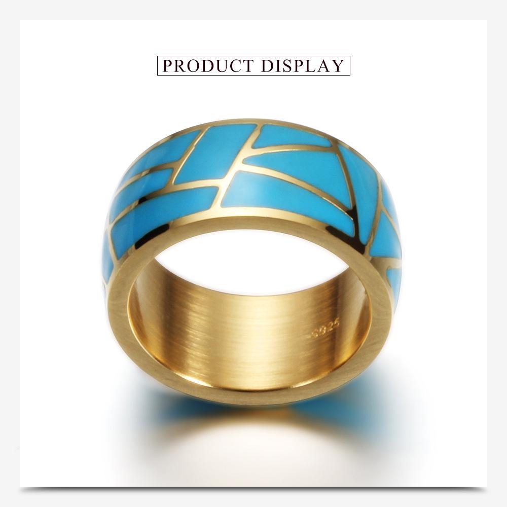 Blue Cracked Resin Stainless Steel Ring - European & American Style, Versatile Finger Accessory