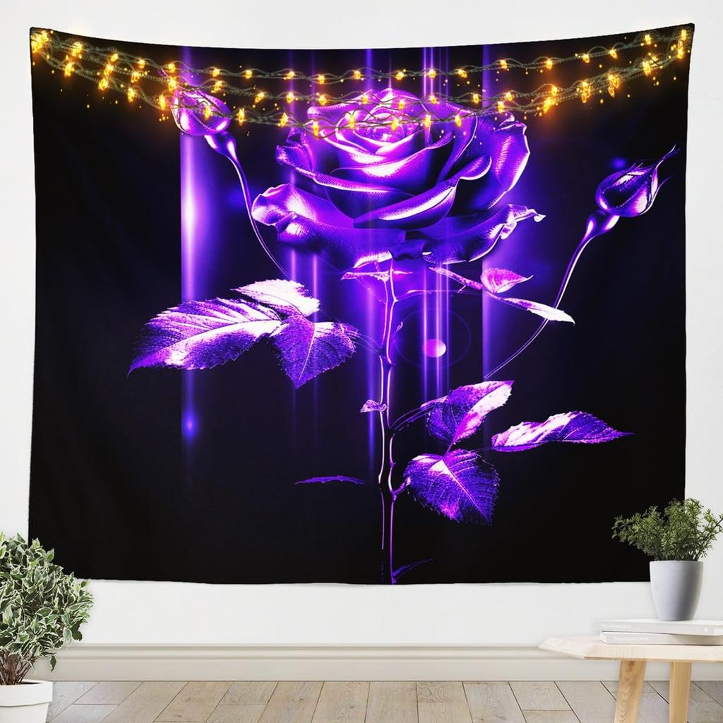 Romantic Dark Red Rose Tapestry,Moody Floral Wall Art with Vivid Red Roses & Dark Leaves,for Bedroom,Aesthetic & Cozy Home Decor