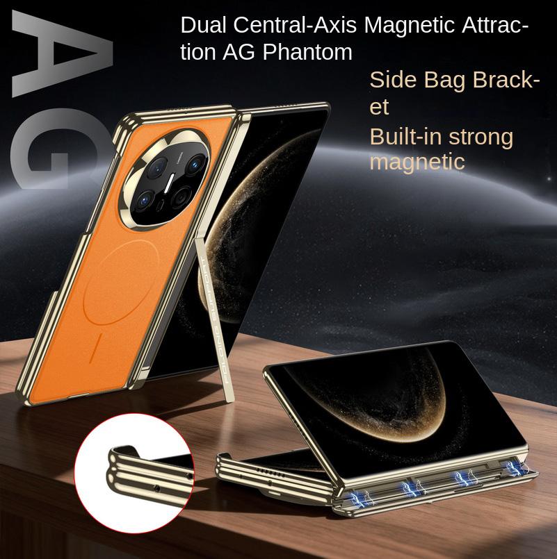 Dual Central Axis Magnetic AG Phantom Magnetic RingCase for Huawei Mate X6 Mate X5 X3 with Side Bracket Kickstand & Hinge Cover