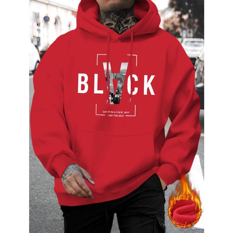 Men's New Style Black Calm Letter Casual Hooded Sweatshirt Fashion Drawstring Hooded Comfortable Versatile Long-Sleeved Hooded