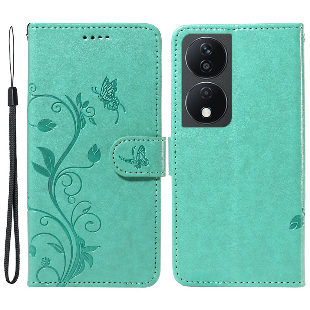 For Honor X7b 4G/90 Smart PU Leather Cases Flower Pattern Wallet Stand Phone Cover with Strap