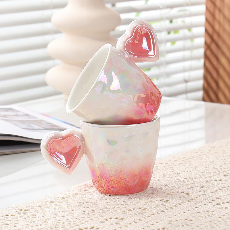 European Ceramic Coffee Mug Heart-shaped Breakfast Milk Mug Delicate Afternoon Tea Floral Cup Heart-shaped Ceramic Water Cup New