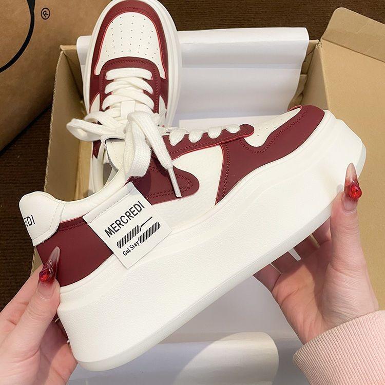 

Little white shoes women s niche design sense sports shoes thick baseplate shoes small people show height 40 бордовый