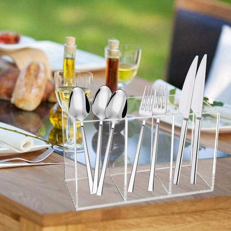 1 szt. Taca organizer na sztućce z 3 przegródkami, Przezroczysty plastikowy pojemnik na sztućce do widelców, łyżek i noży, Odpowiedni na imprezę