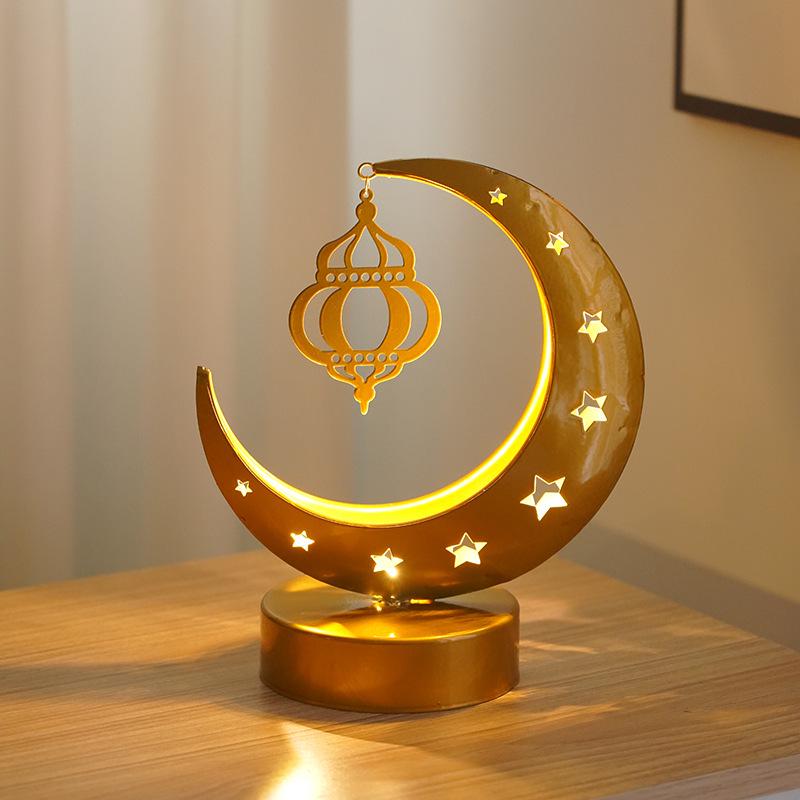 

LED Moon and Star Festival Table Lamp - Middle Eastern Iron Art Decoration Warm Light