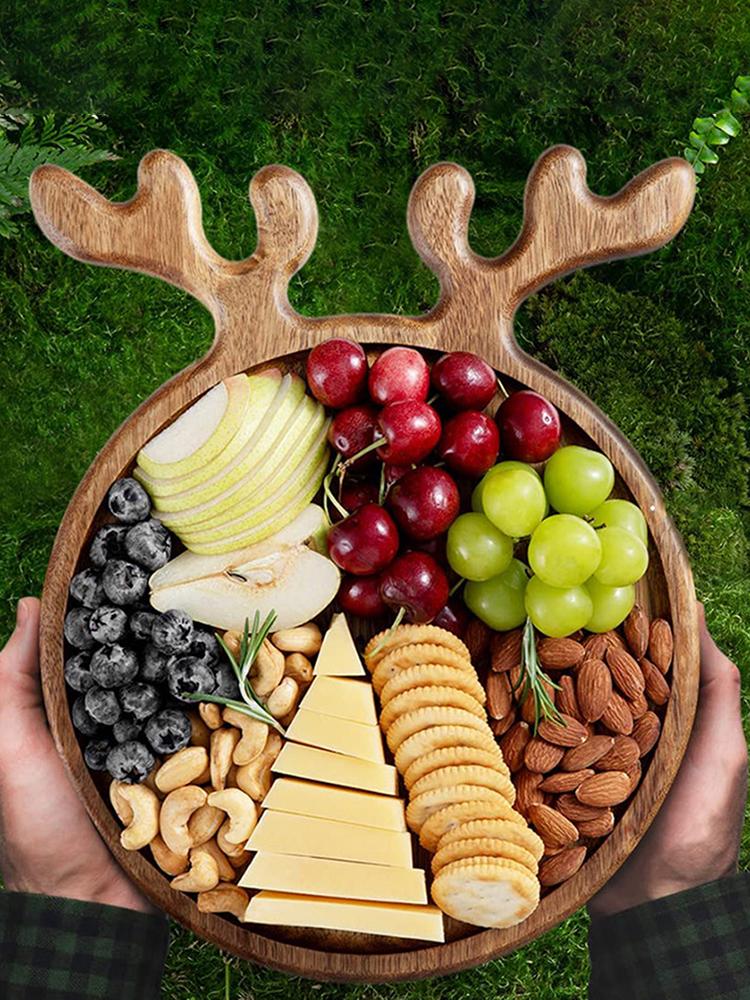Appetizer Platter Decorative Food Dish Plate with Antler Handle Charcuterie Board Breaded Steak Dinner Plate Dessert Snacks Tray