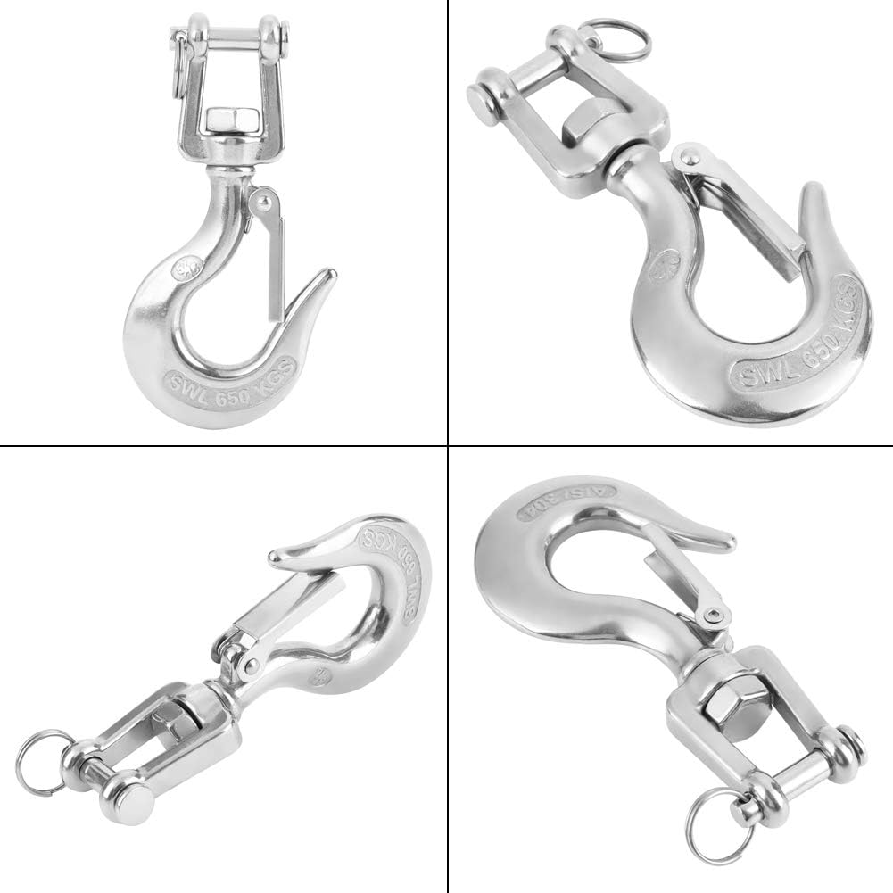 Swivel Hook, 650kg/1000kg 304 Stainless Steel Swivel Lifting Hook with Rigging Accessory Safety Eye Swivel Lifting Hoisting Chain Hooks(650kg)