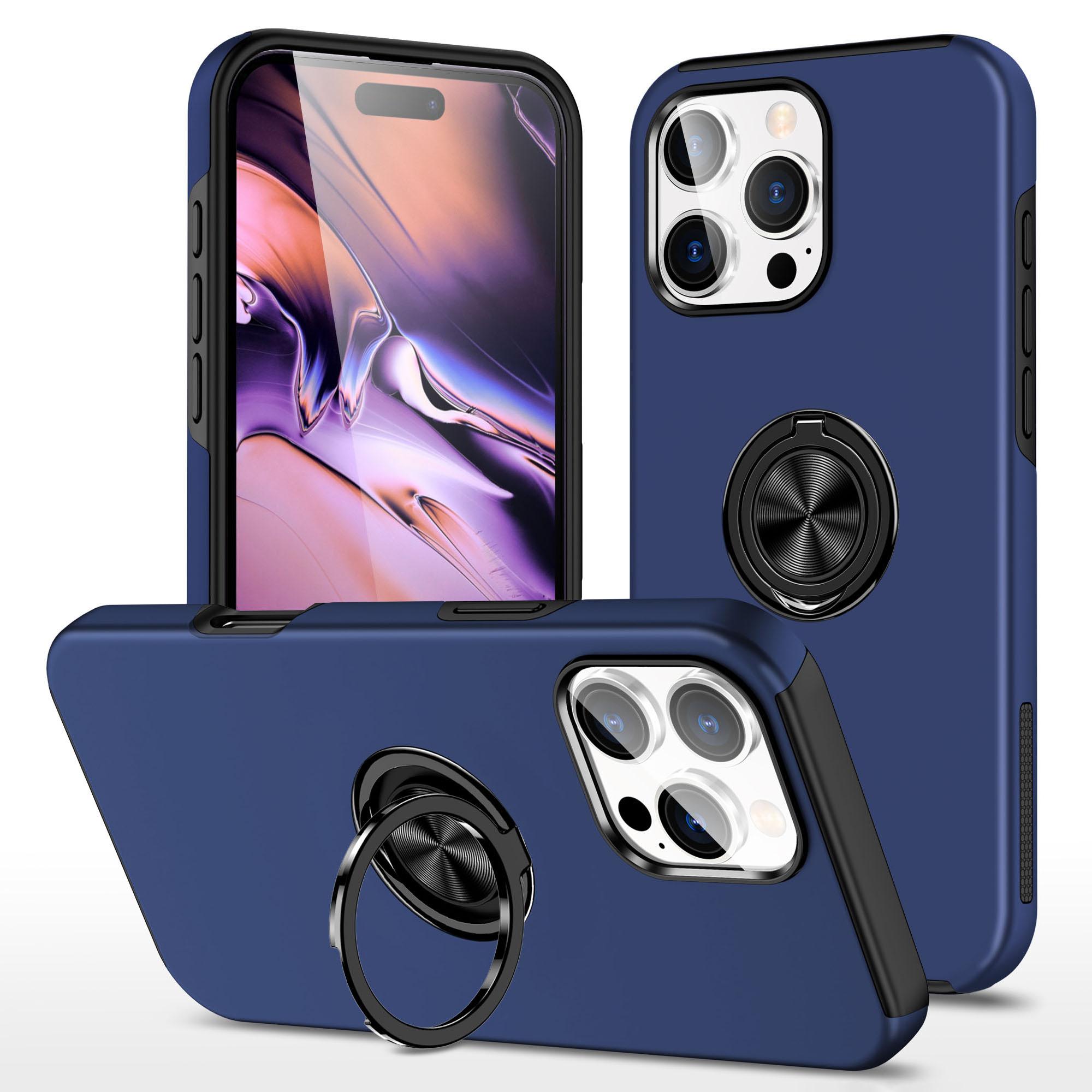 

Чехол для iPhone 16 Pro с подставкой, PC+TPU чехол для телефона, магнитный автомобильный держатель Blue