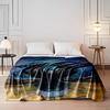 A Mystical Figure with Black Wings, Spiral Patterns, and a Starry Backdrop. for All Seasons Blanket Lunch Break Throw Gift